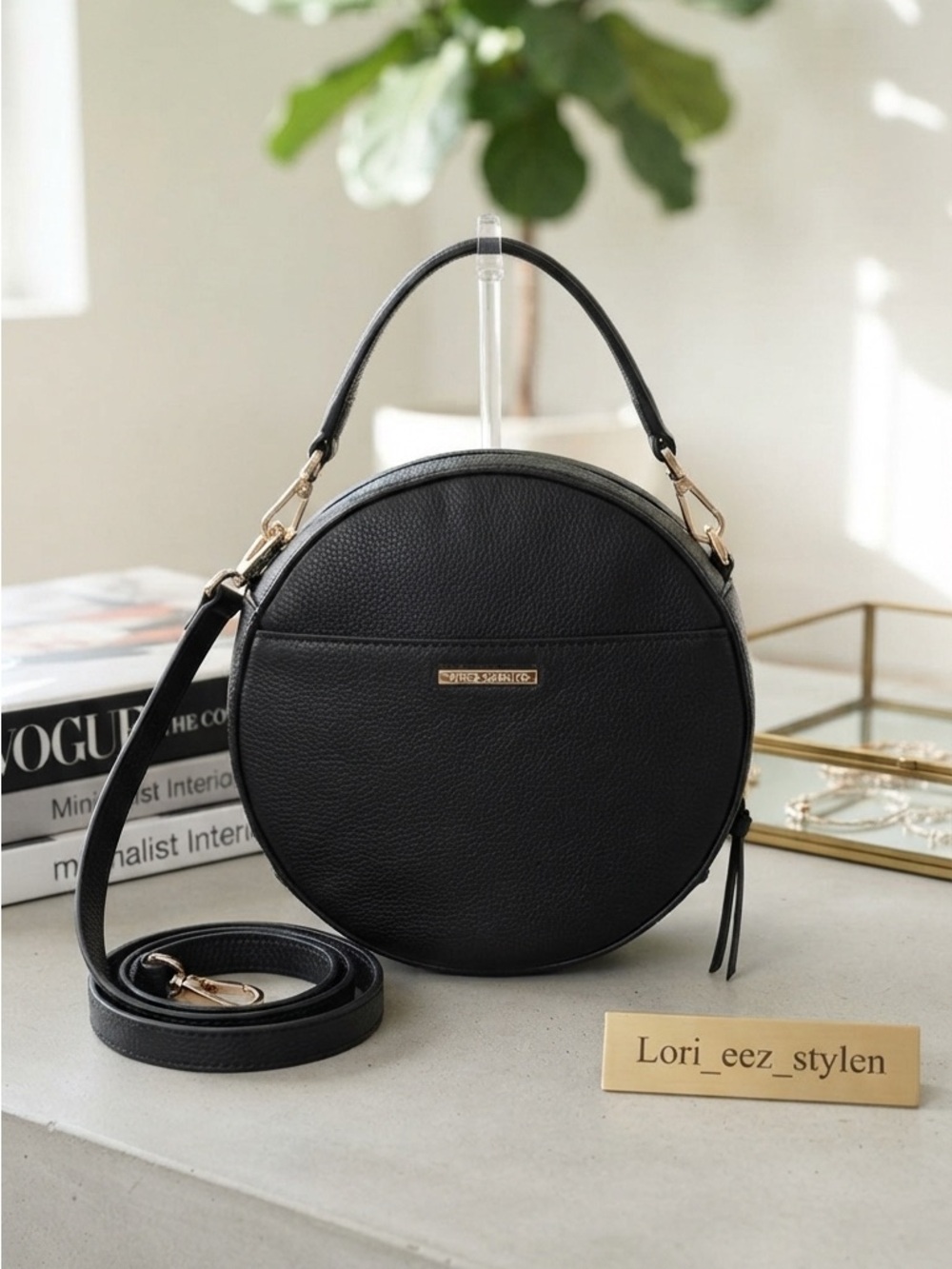 Vince Camuto Black Round Leather Crossbody with Top Handle